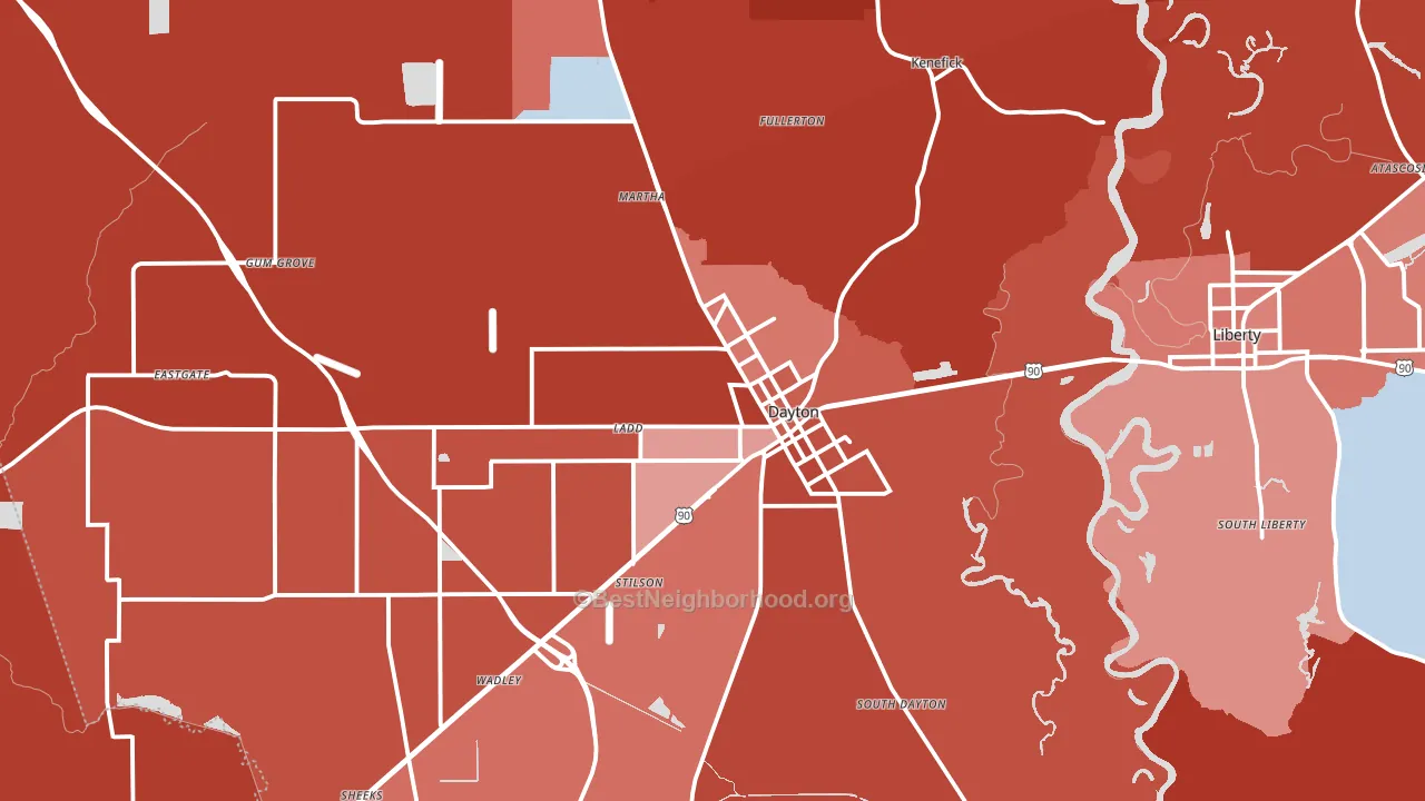 Dayton, TX block-group political-lean map