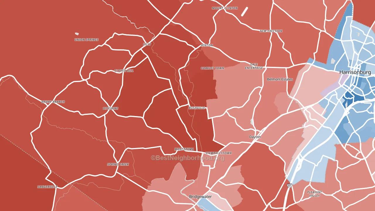 Dayton, VA block-group political-lean map