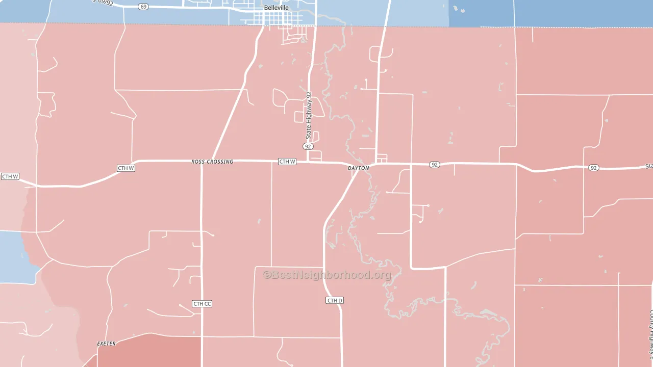 Dayton, WI block-group political-lean map