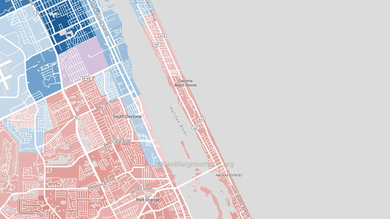 Daytona Beach Shores, FL block-group political-lean map