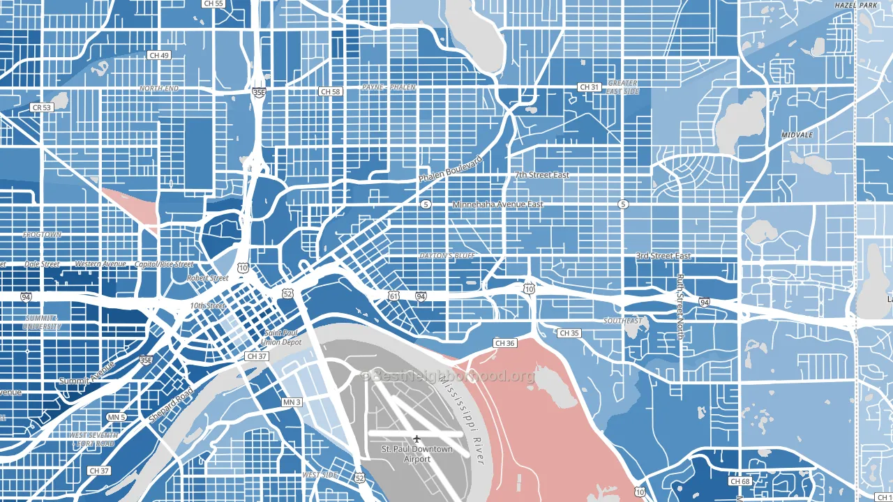 Dayton's Bluff, St. Paul, MN block-group political-lean map