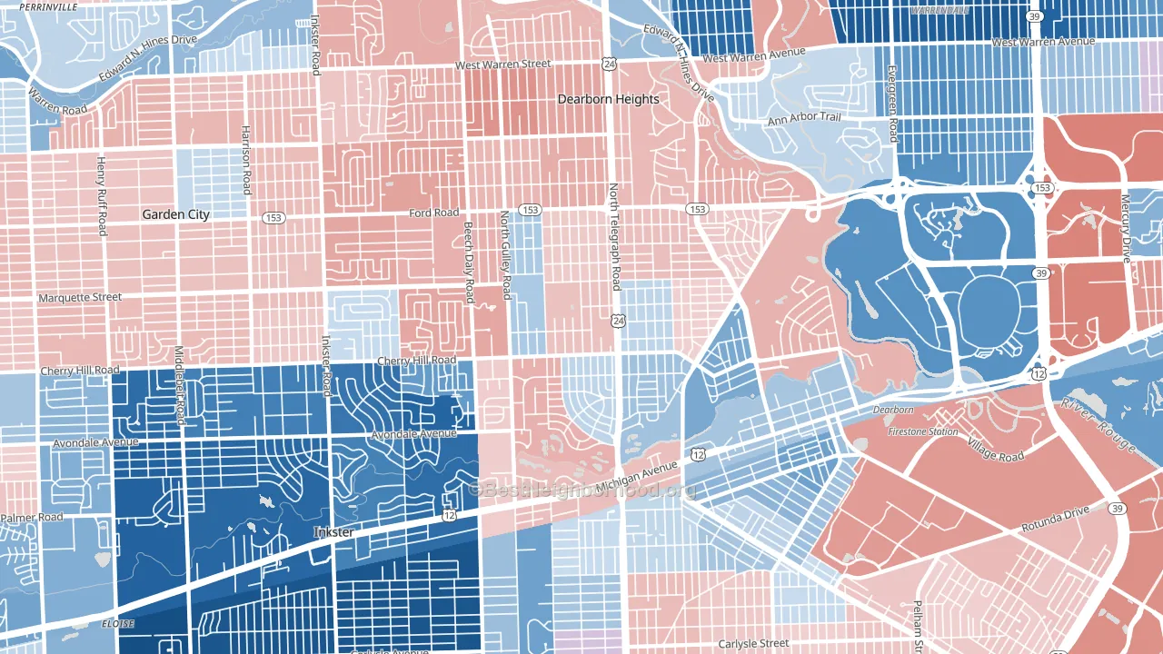 Dearborn Heights, MI block-group political-lean map