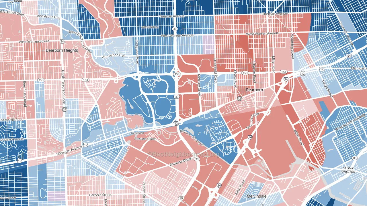 Dearborn, MI block-group political-lean map