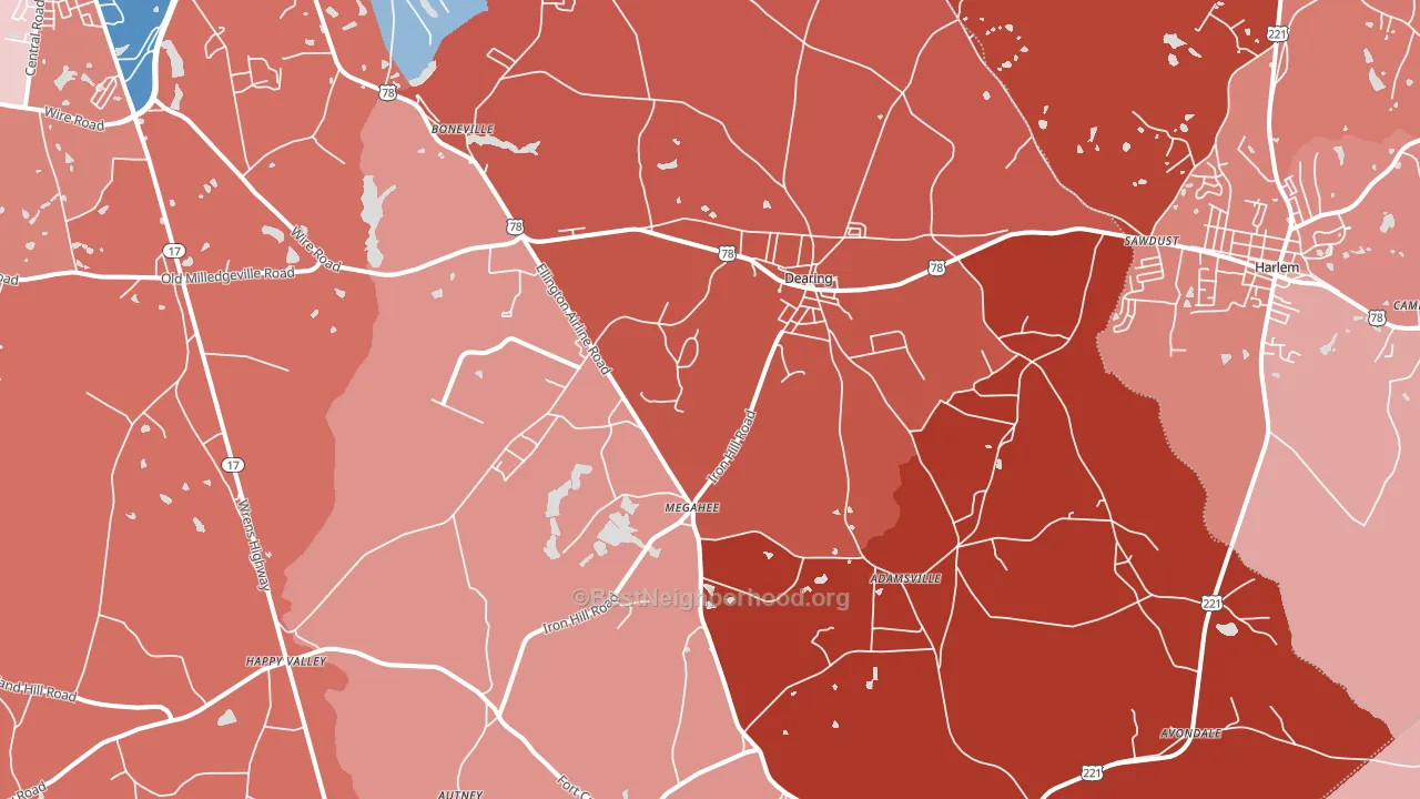 Dearing, GA block-group political-lean map