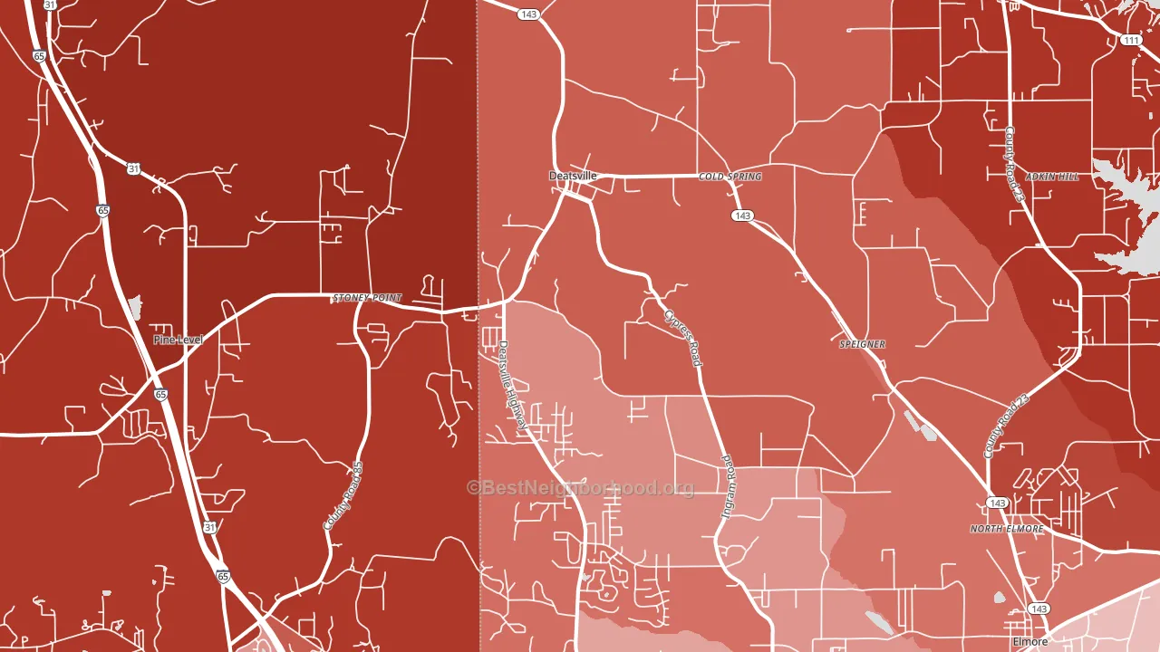 Deatsville, AL block-group political-lean map