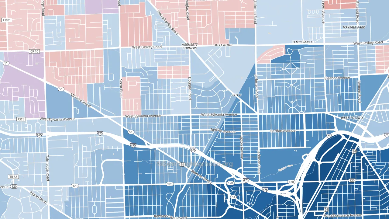 Deaveaux, Toledo, OH block-group political-lean map