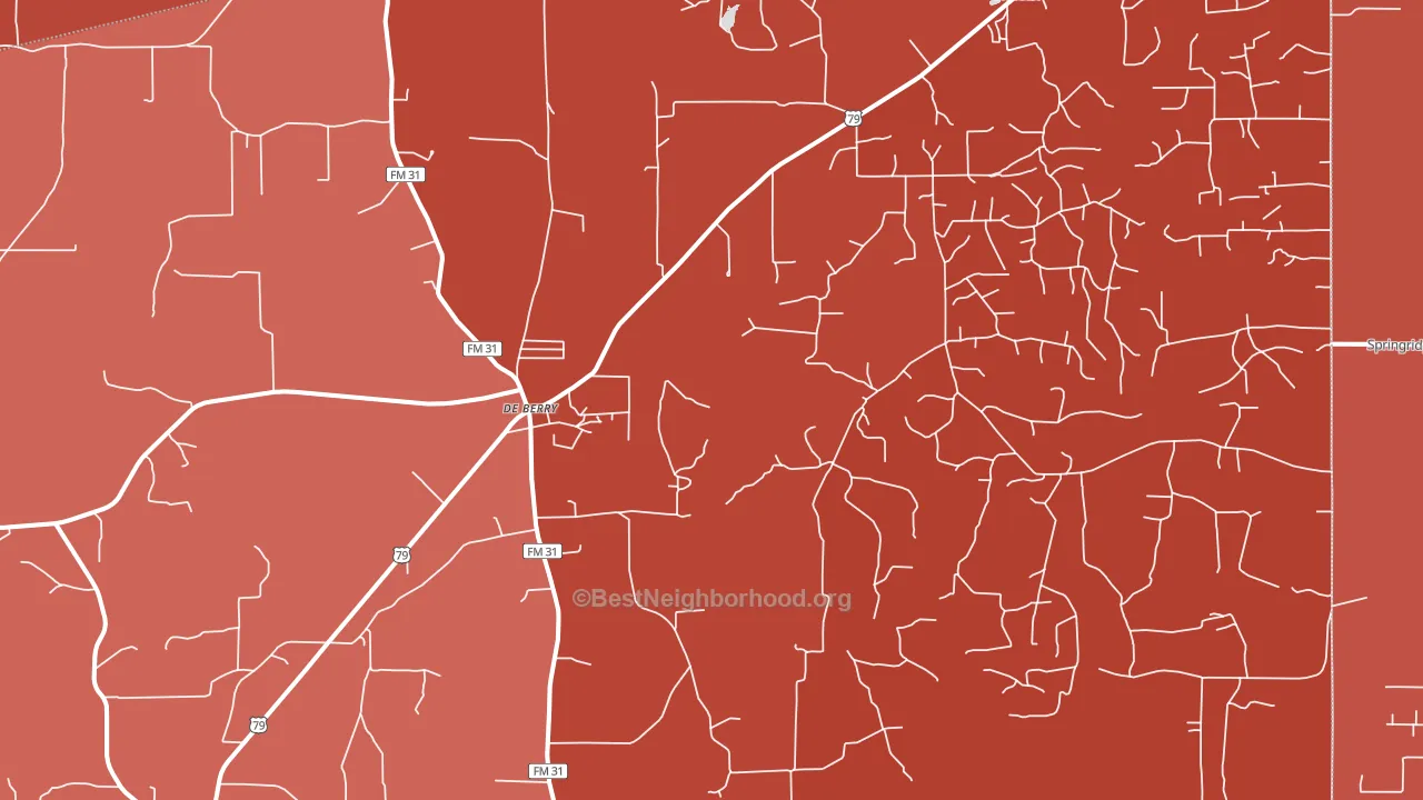 DeBerry, TX block-group political-lean map