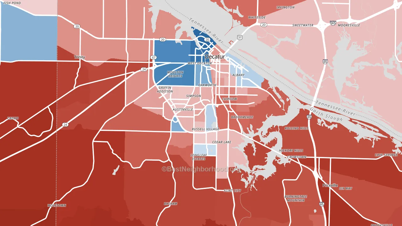 Decatur, AL block-group political-lean map