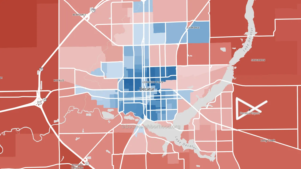Decatur, IL block-group political-lean map