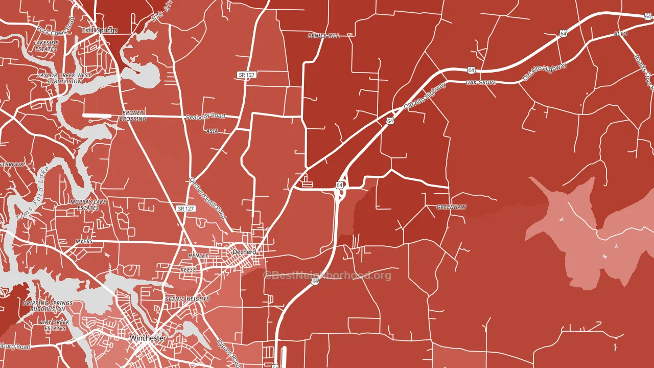 Decherd, TN block-group political-lean map