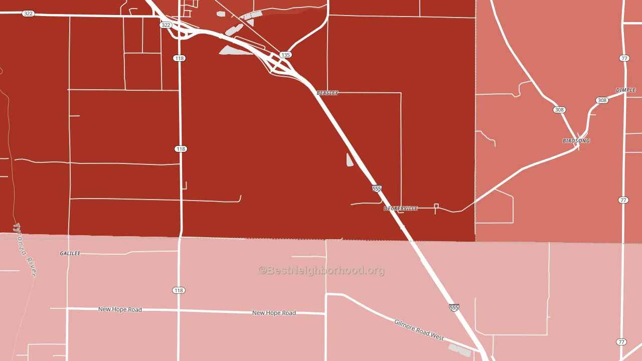 Deckerville, AR block-group political-lean map