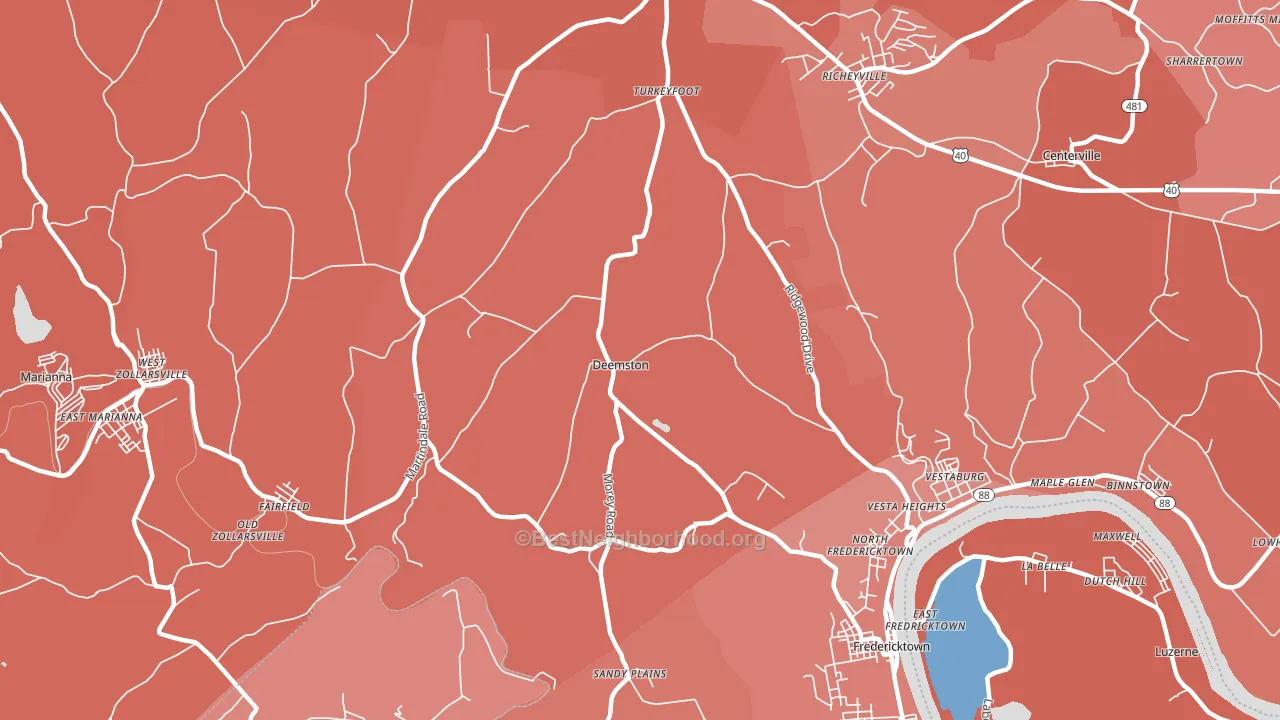 Deemston, PA block-group political-lean map