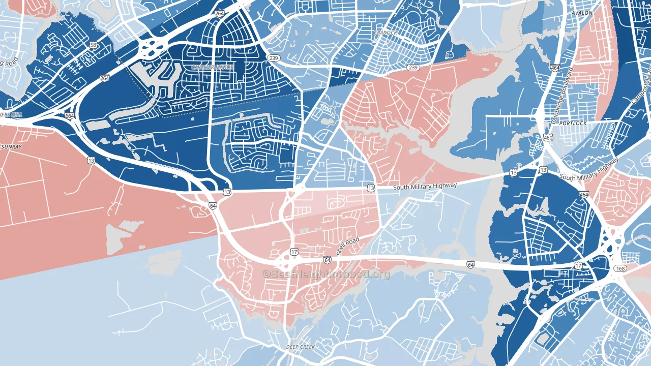 Deep Creek North, Chesapeake, VA block-group political-lean map