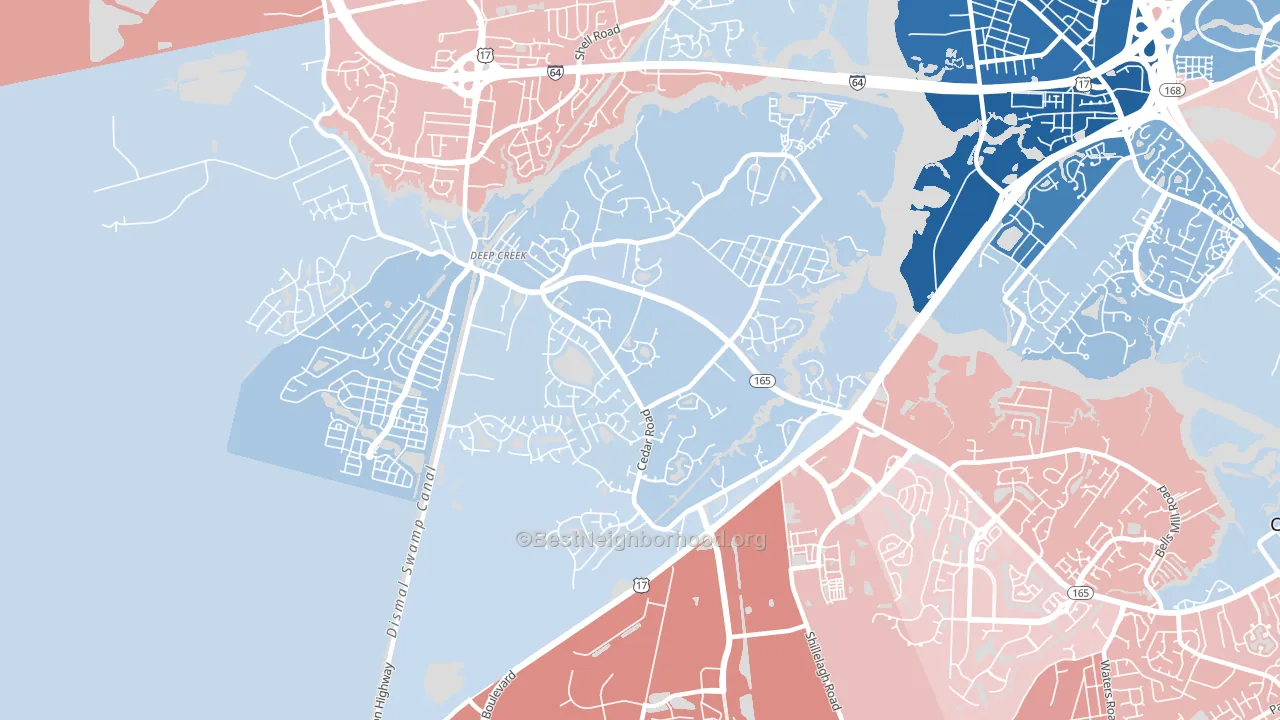 Deep Creek South, Chesapeake, VA block-group political-lean map