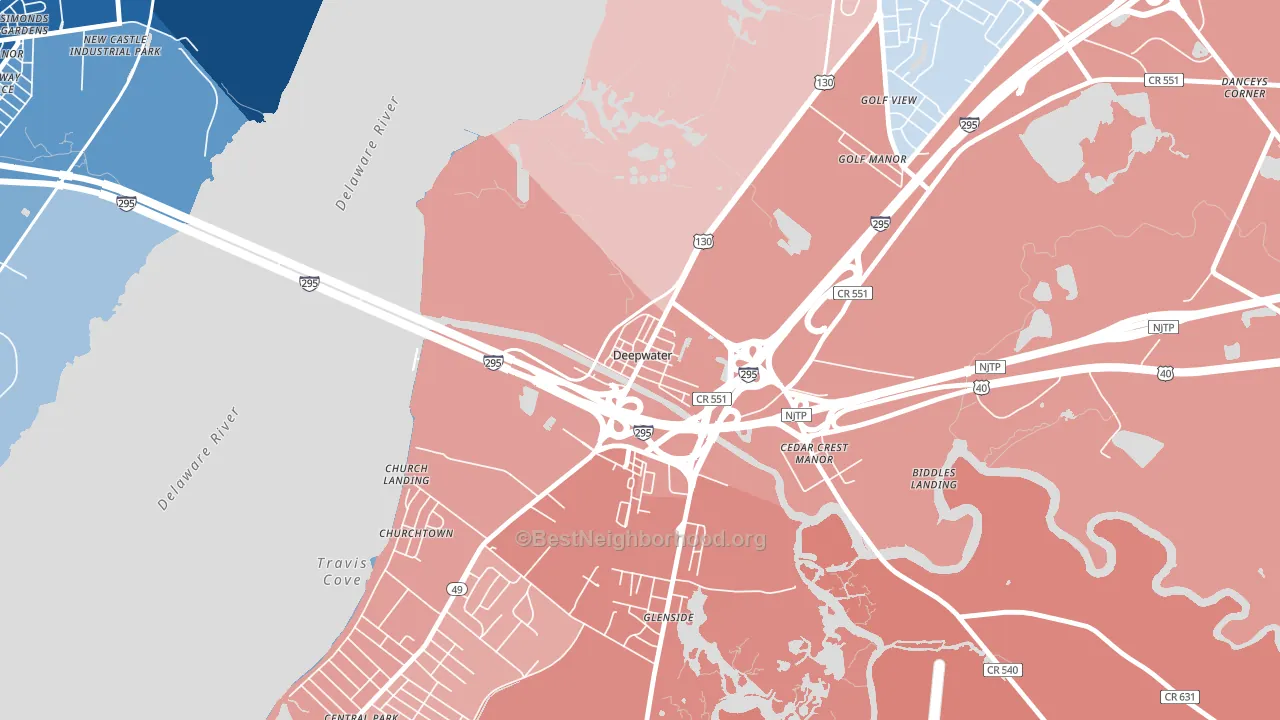 Deepwater, NJ block-group political-lean map