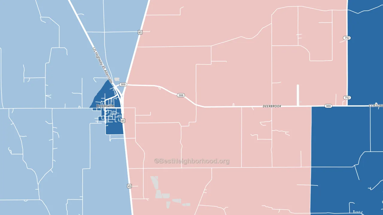 Deerbrook, MS block-group political-lean map