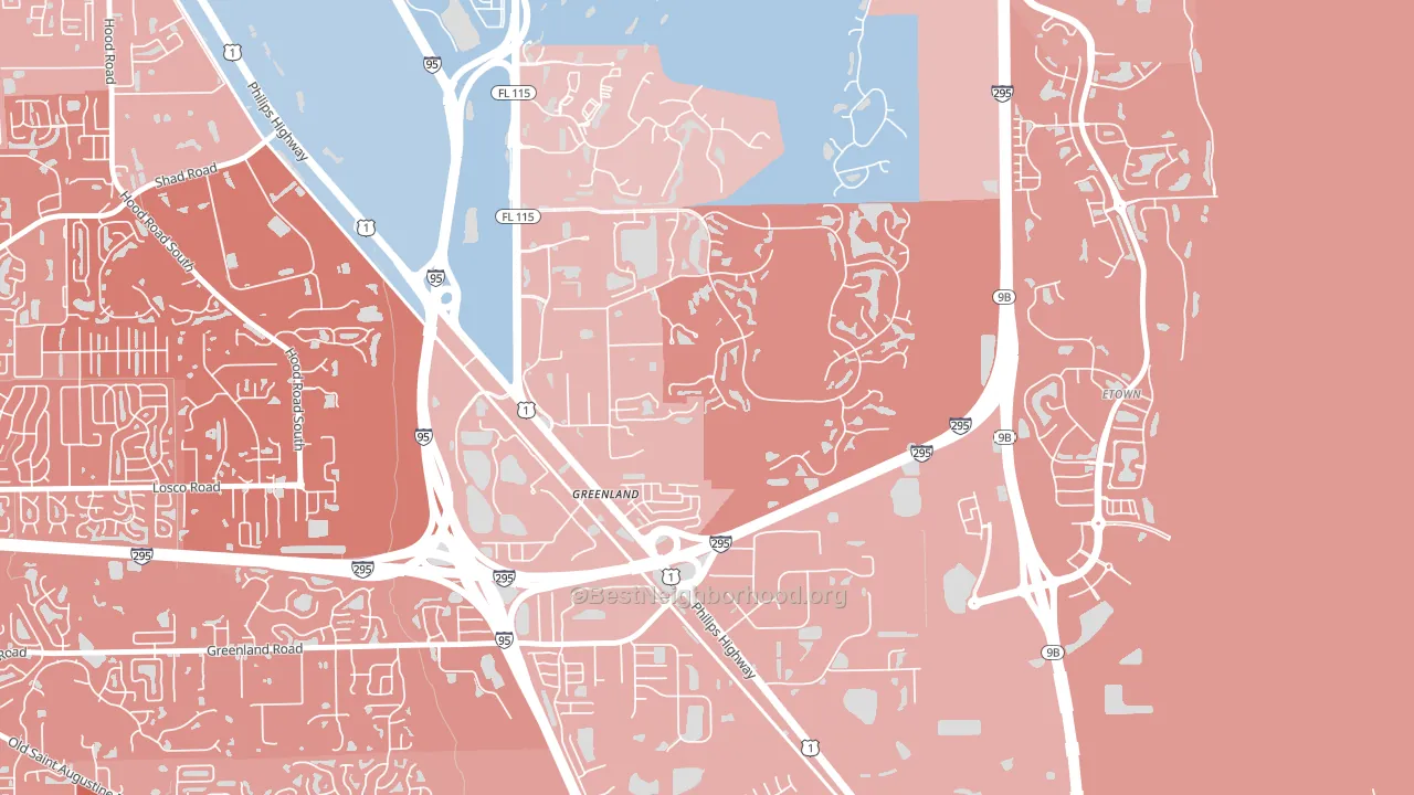 Deercreek, Jacksonville, FL block-group political-lean map