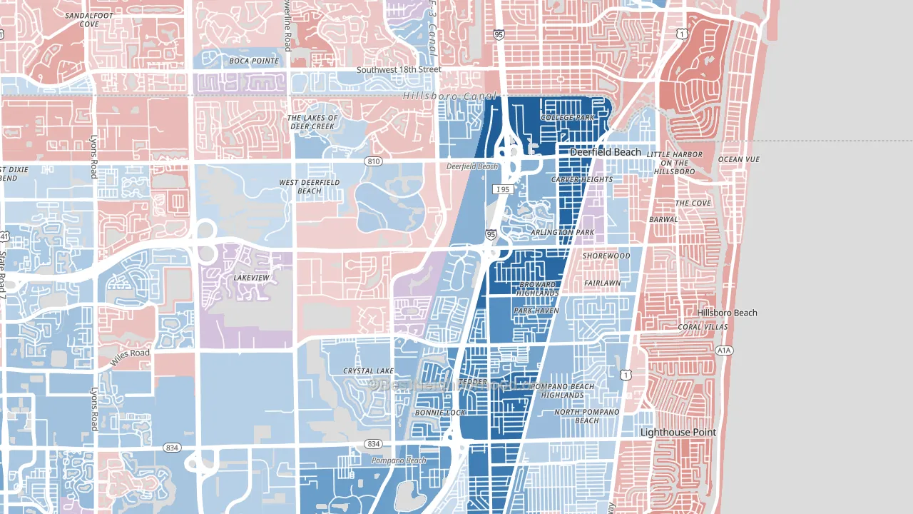 Deerfield Beach, FL block-group political-lean map
