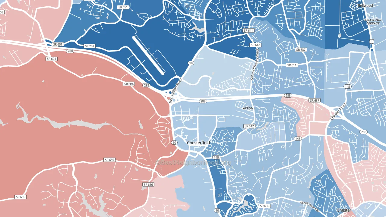 Deerfield Estates, VA block-group political-lean map