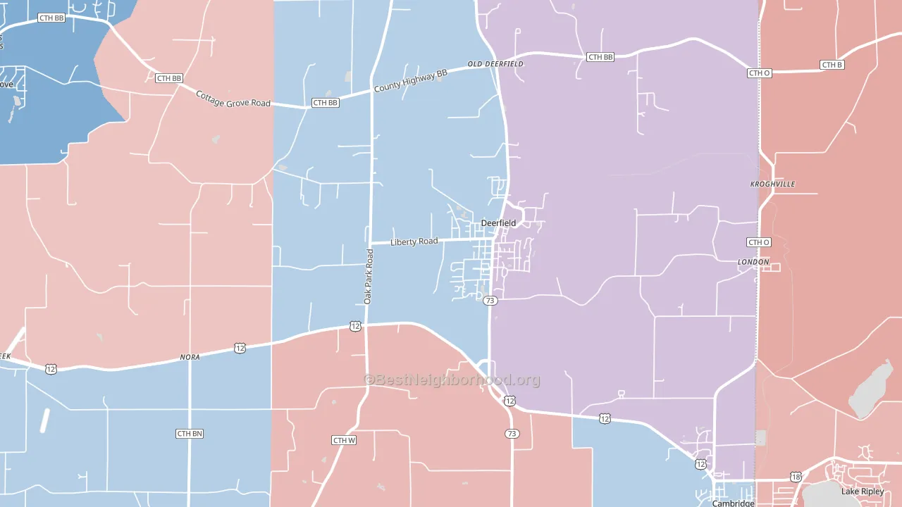 Deerfield, WI block-group political-lean map
