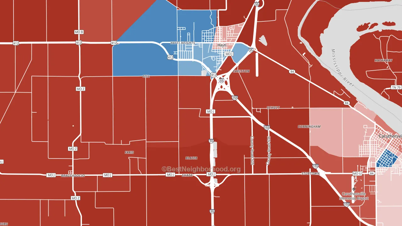 Deering, MO block-group political-lean map