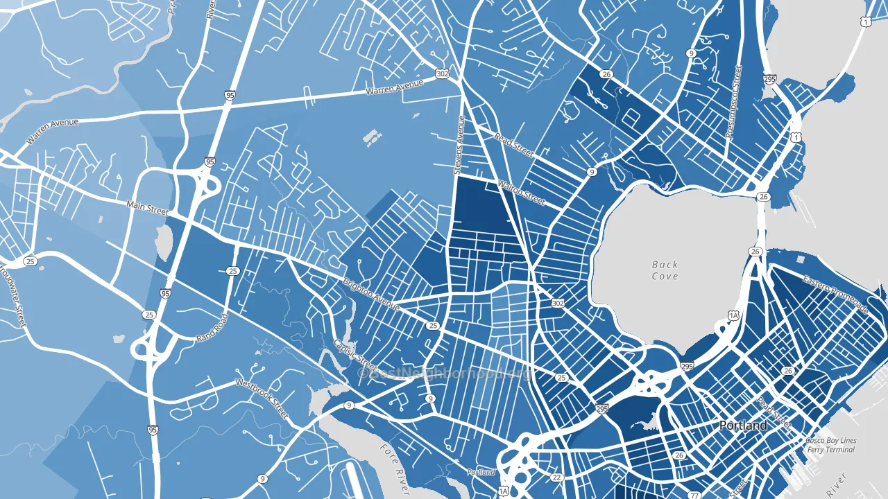 Deering, Portland, ME block-group political-lean map