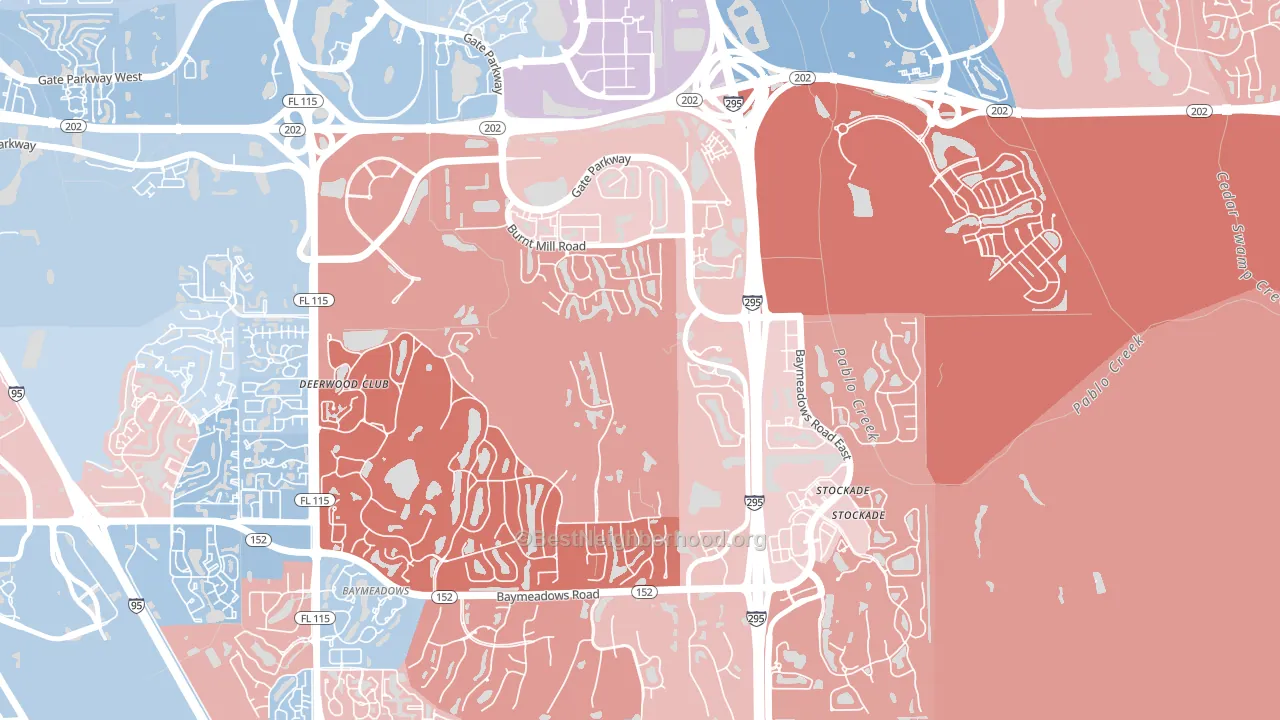 Deerwood, Jacksonville, FL block-group political-lean map