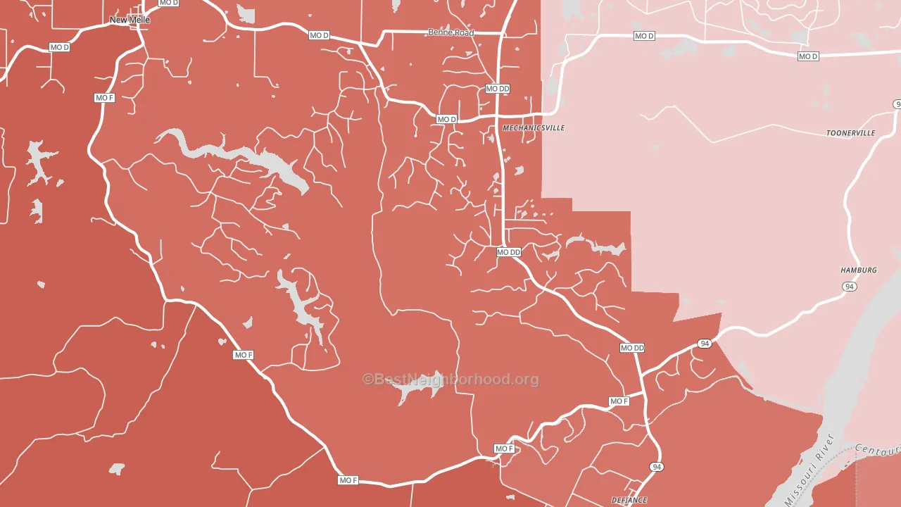 Defiance, MO block-group political-lean map