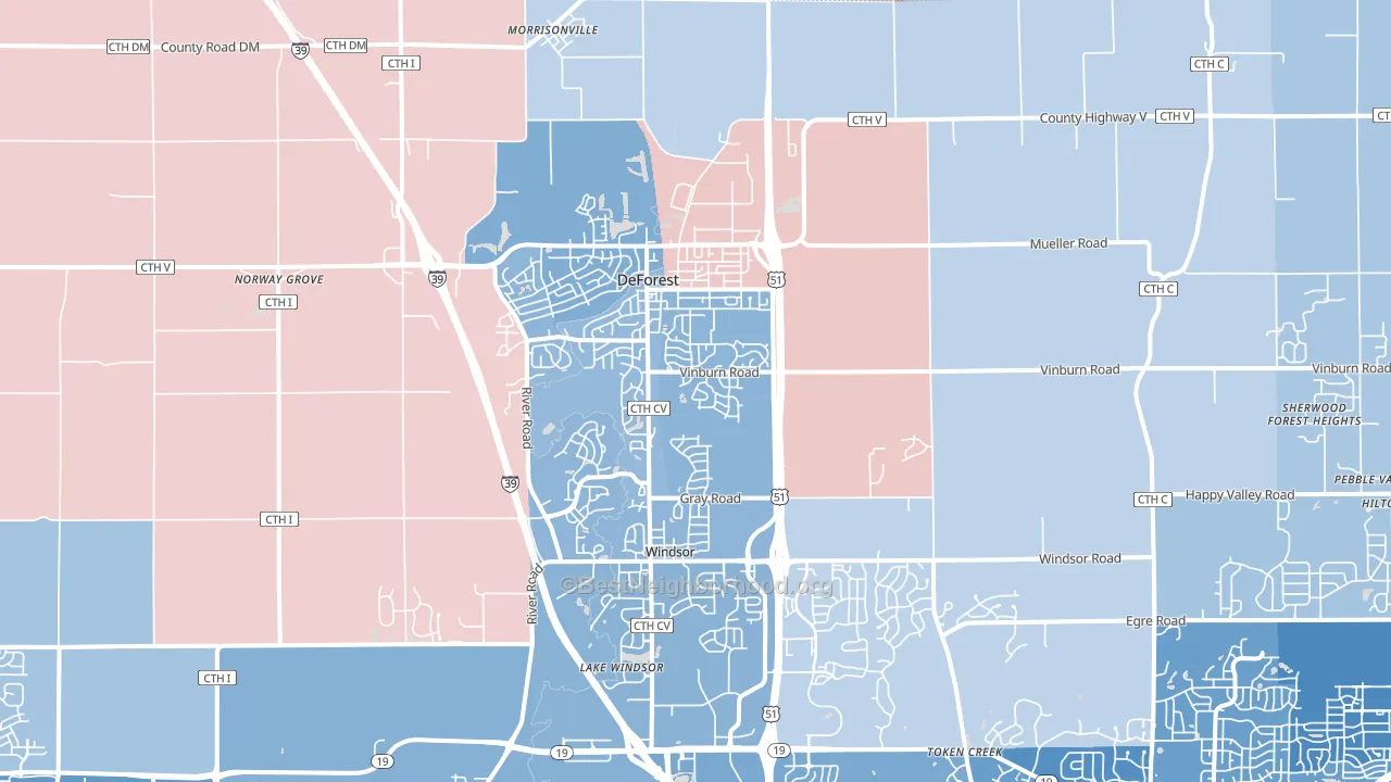 DeForest, WI block-group political-lean map