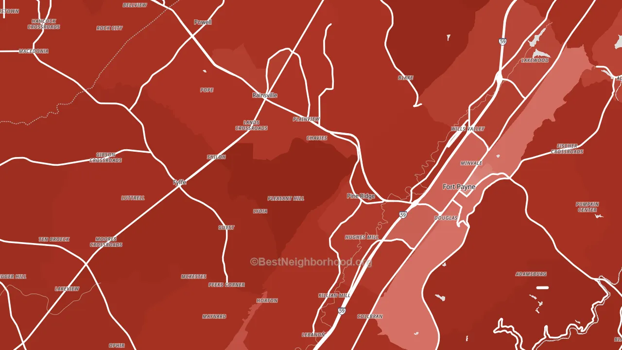 DeKalb County, AL block-group political-lean map