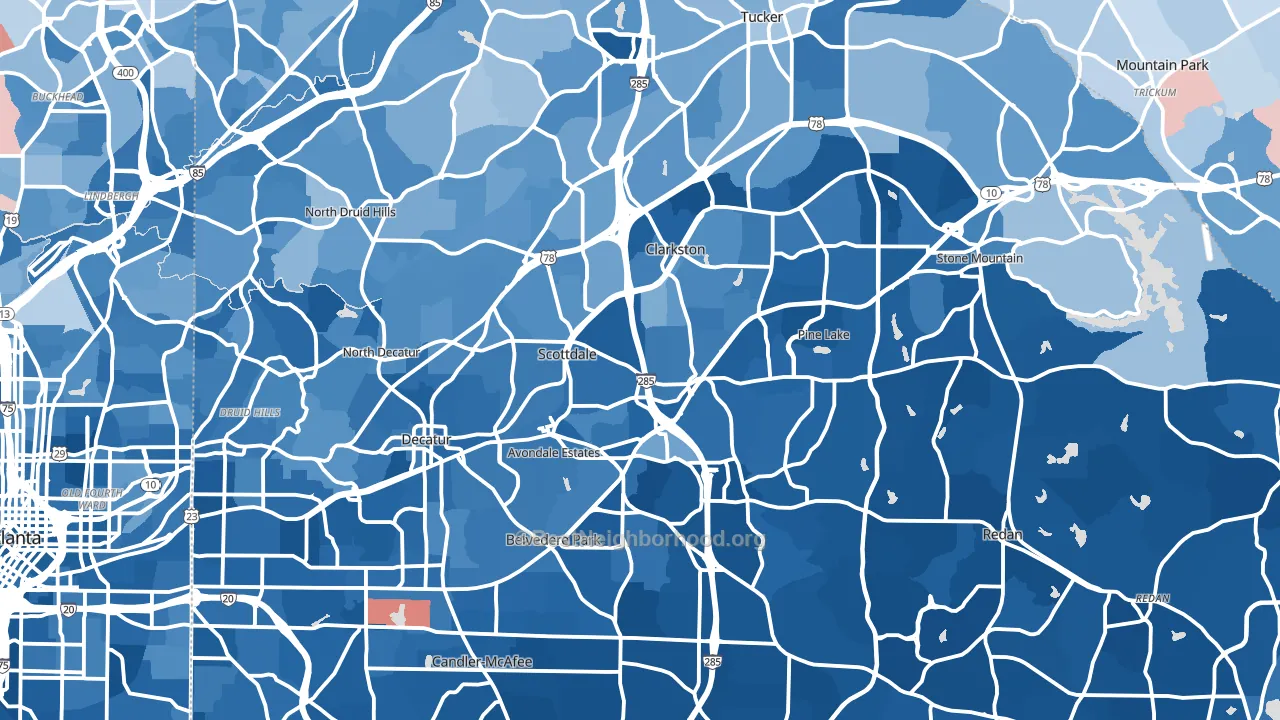 DeKalb County, GA block-group political-lean map