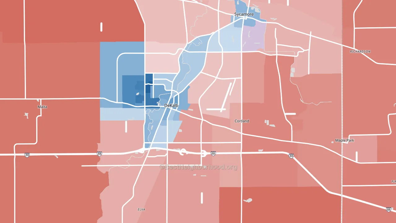 DeKalb County, IL block-group political-lean map