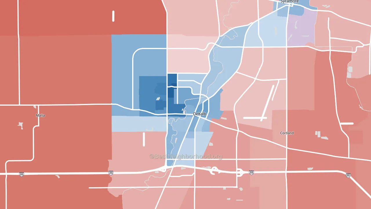 DeKalb, IL block-group political-lean map