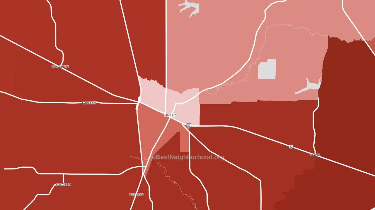 DeKalb, TX block-group political-lean map
