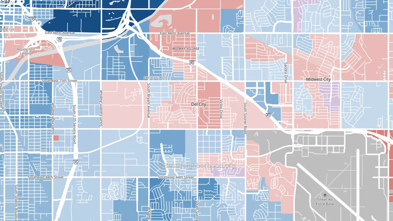 Del City, OK block-group political-lean map