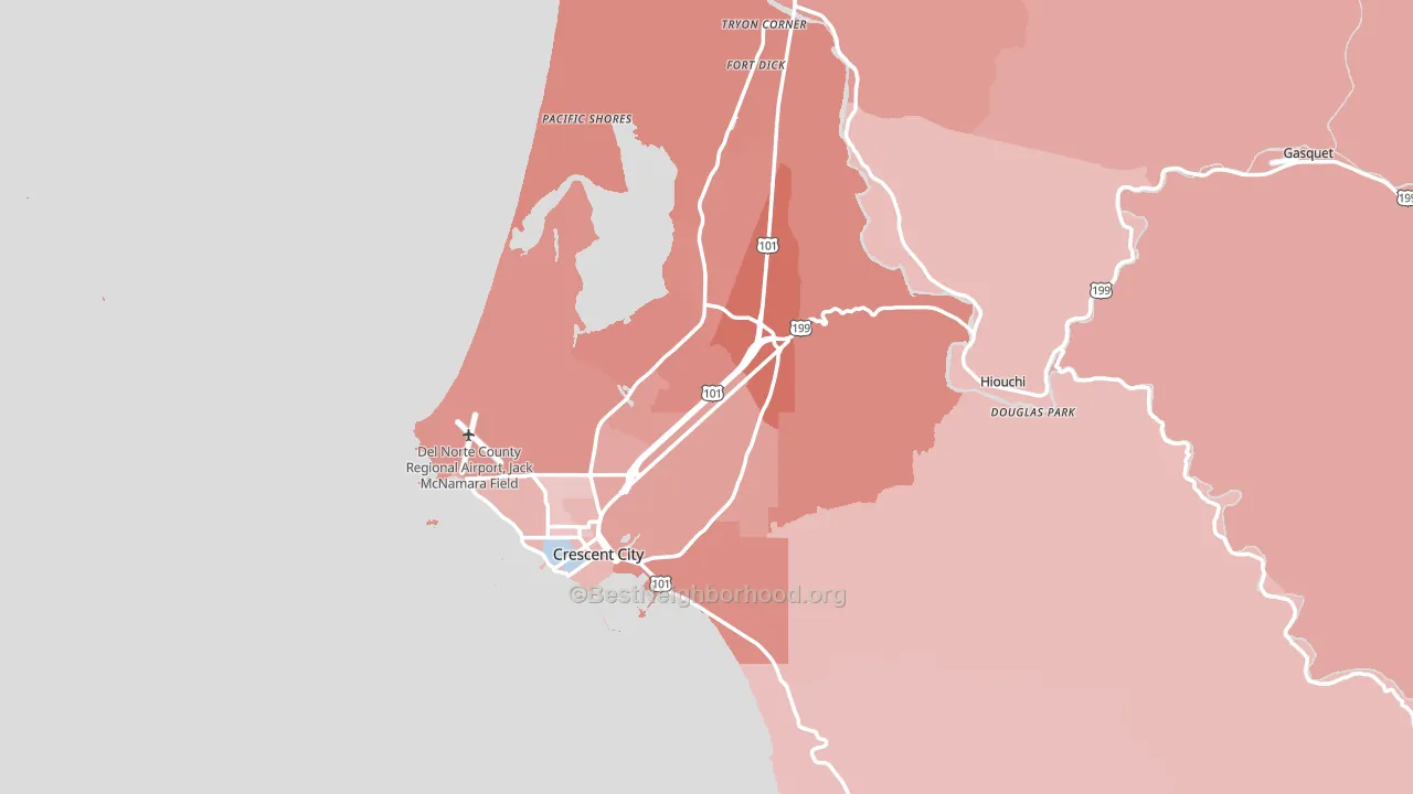 Del Norte County, CA block-group political-lean map