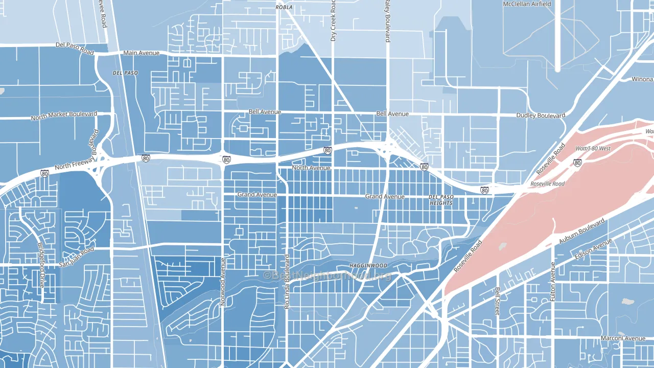 Del Paso Heights, Sacramento, CA block-group political-lean map