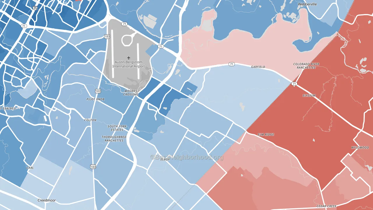 Del Valle, TX block-group political-lean map