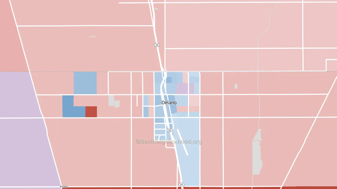 Delano, CA block-group political-lean map