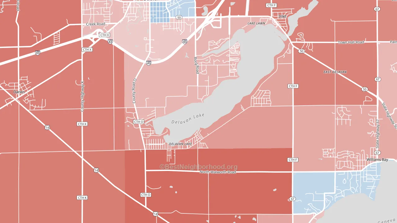 Delavan Lake, WI block-group political-lean map