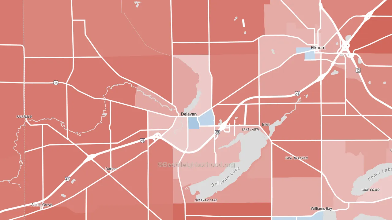Delavan, WI block-group political-lean map