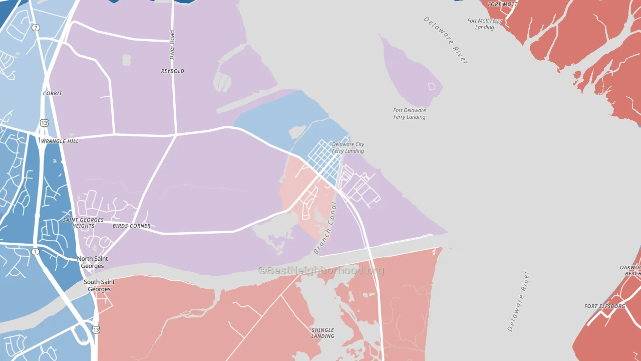 Delaware City, DE block-group political-lean map