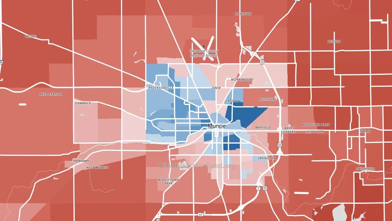Delaware County, IN block-group political-lean map