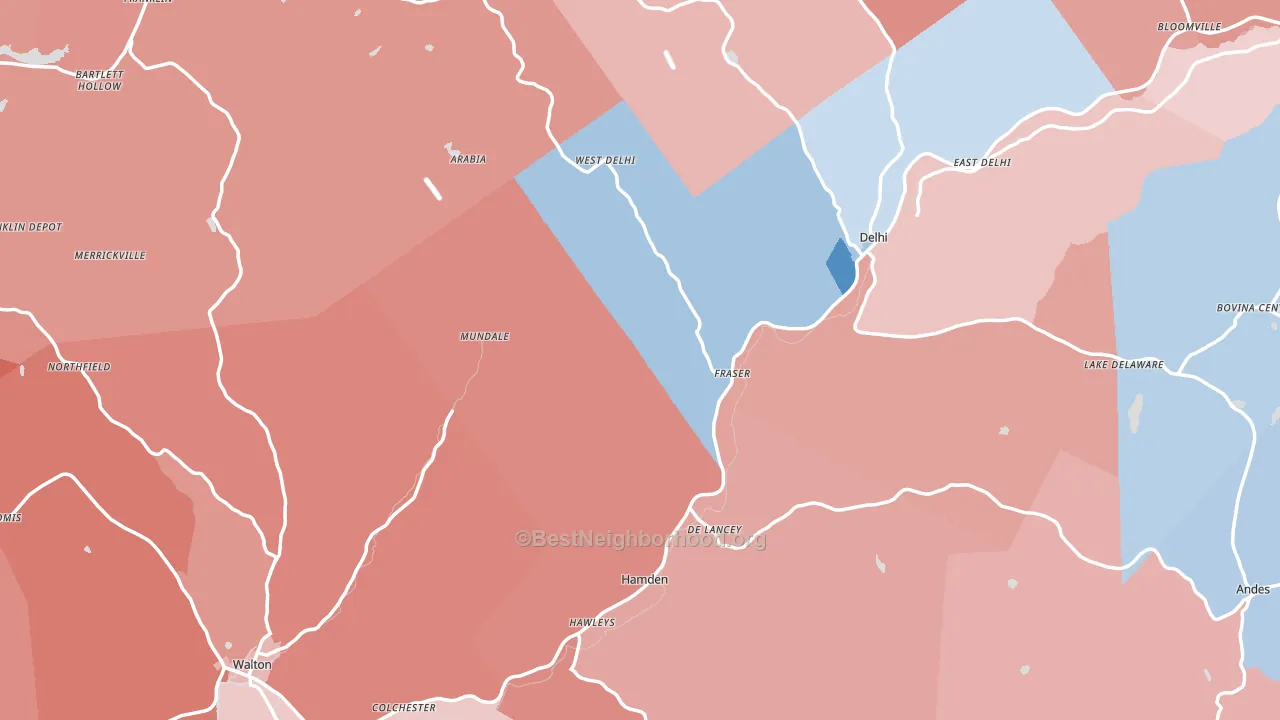 Delaware County, NY block-group political-lean map