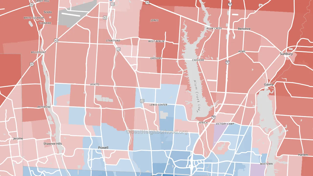 Delaware County, OH block-group political-lean map