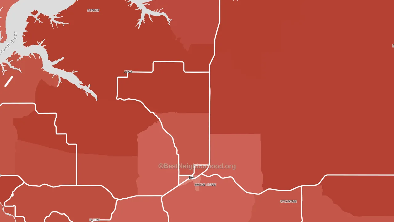 Delaware County, OK block-group political-lean map