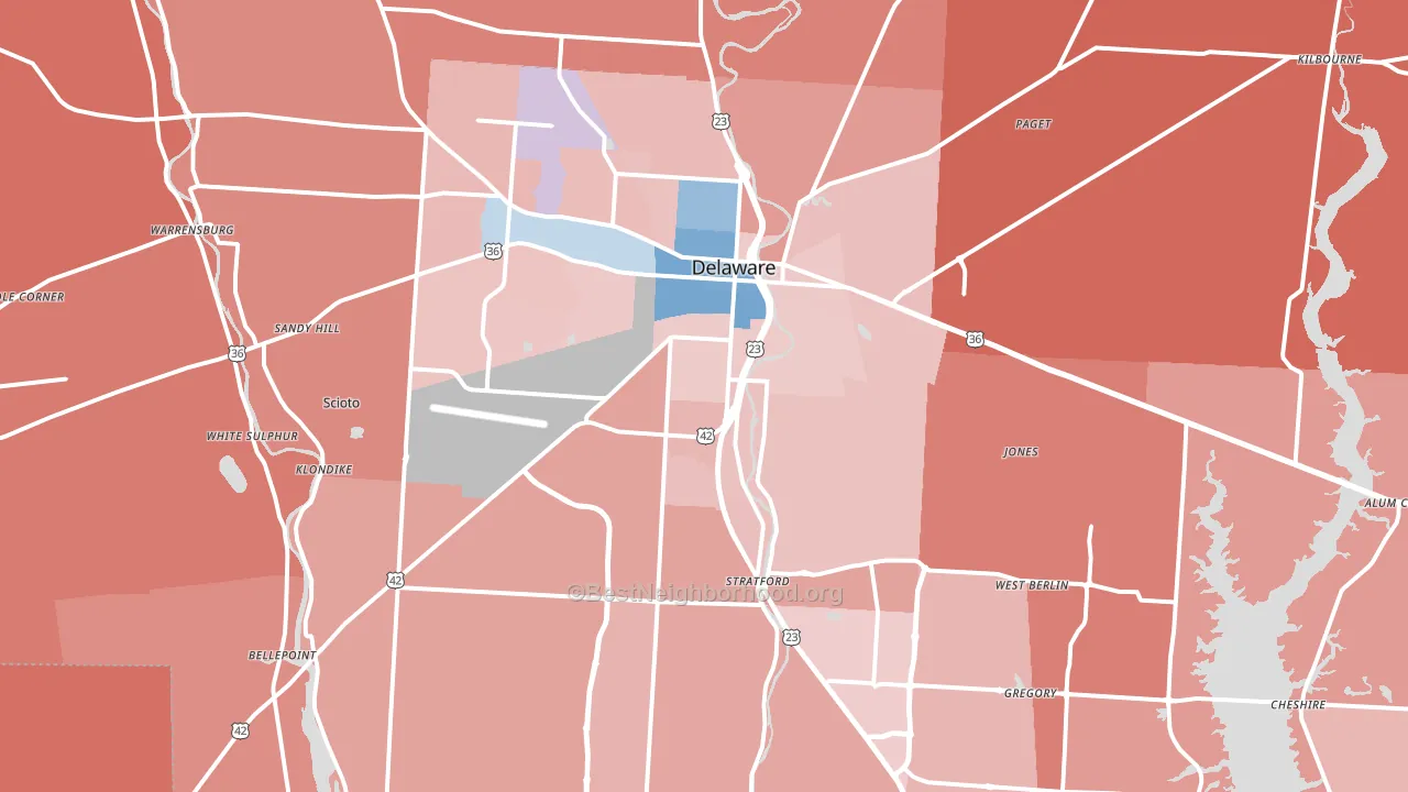 Delaware, OH block-group political-lean map