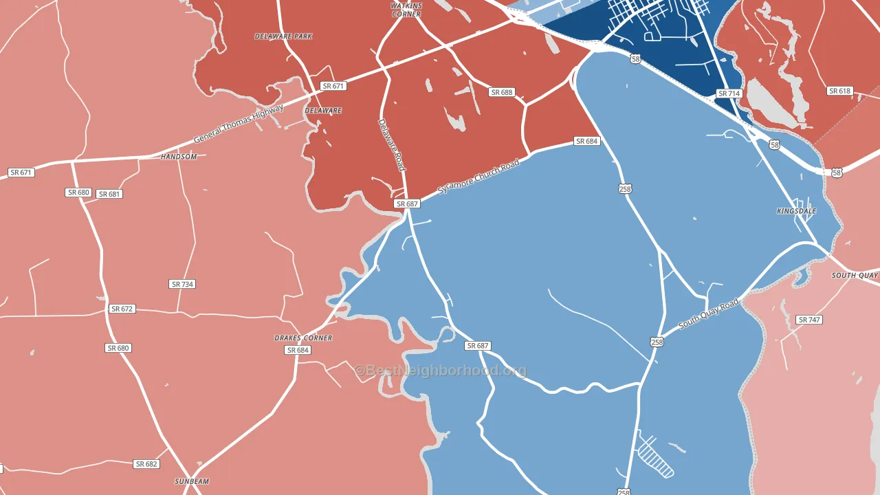 Delaware, VA block-group political-lean map