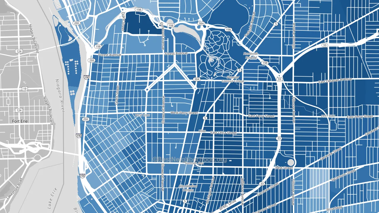 Delaware-West Ferry, Buffalo, NY block-group political-lean map
