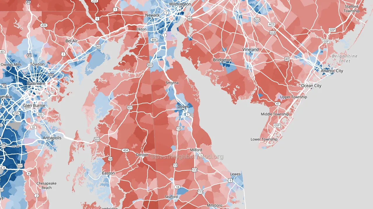 Delaware block-group political-lean map